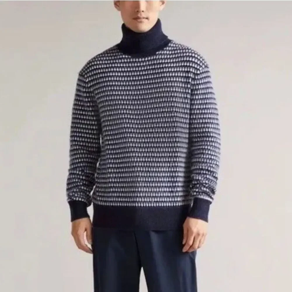 Ted Baker Mens 6 Riber Chunky Roll Neck Wool Blend Sweater Bird Eye Knit XXL